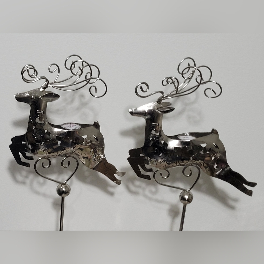 Metal silver reindeer candle holders set 2 pcs. - Picture 3 of 17